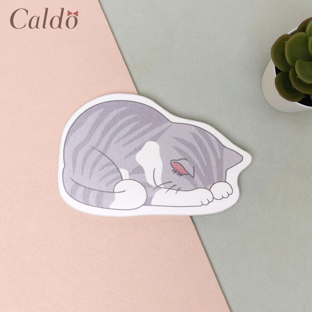 【Caldo卡朵生活】趴睡貓咪珪藻土吸水杯墊/置物墊-灰紋貓