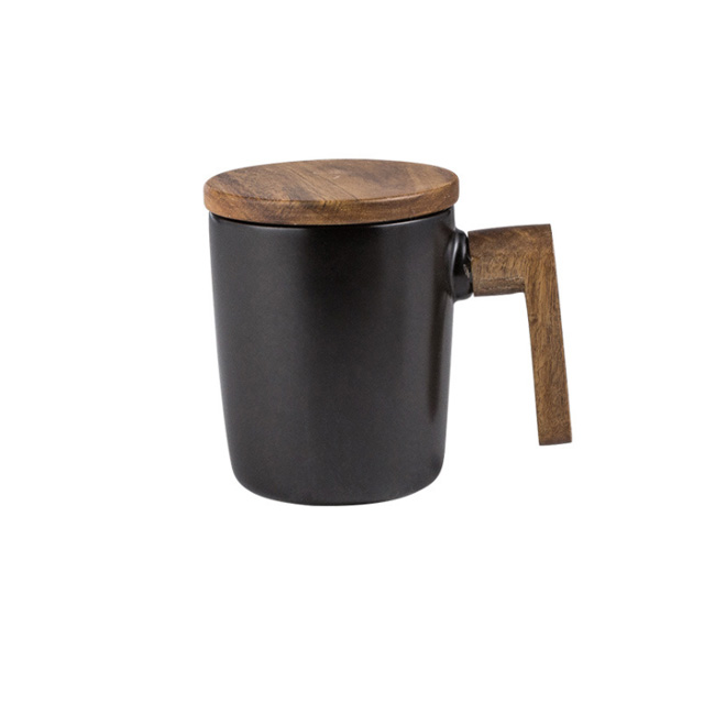 北歐風原木柄杯 相思原木馬克杯 情侶陶瓷對杯 茶杯 交換禮物 黑色