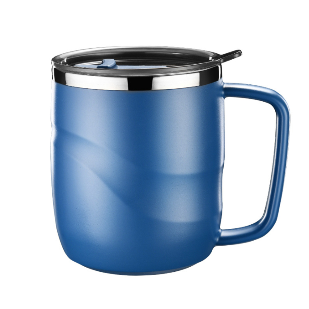 PUSH!餐具廚房用品 304不銹鋼馬克杯辦公室杯子防燙咖啡杯保溫400ML水杯E167-1藍色