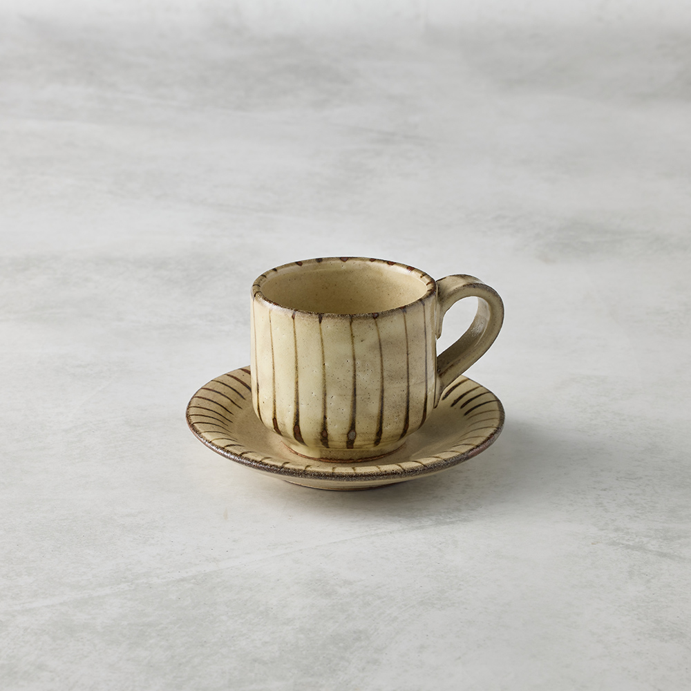 日本美濃燒 - 釉彩直紋咖啡杯碟組(2件式) - 兩款任選 (150 ml)
