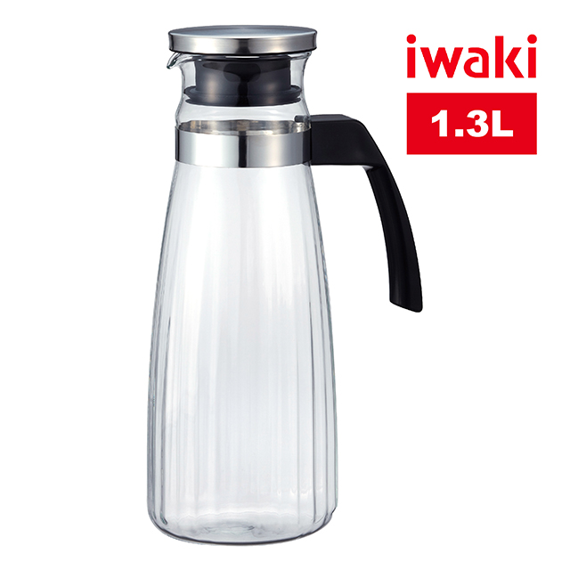 【iwaki】日本品牌不鏽鋼系列玻璃把手方形耐熱玻璃水壺1.3L