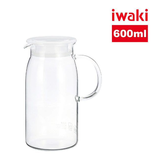 【iwaki】日本品牌耐熱玻璃白蓋水壺(把手款)-600ml