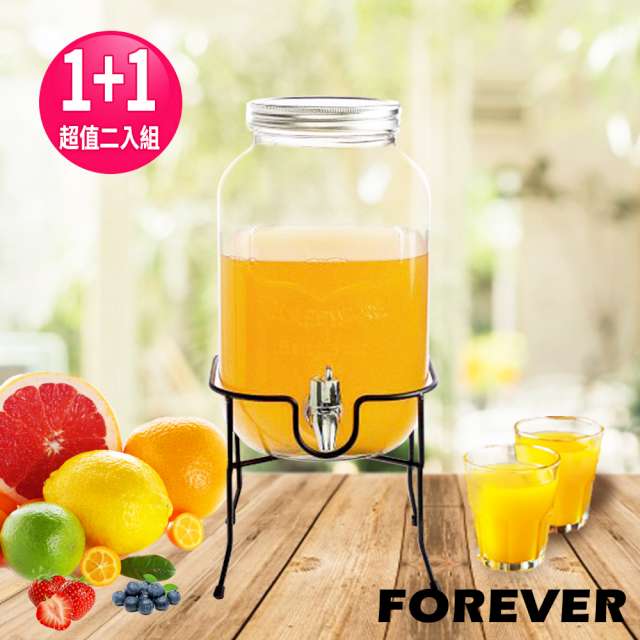 【日本FOREVER】夏天必備派對玻璃果汁飲料桶(含桶架)4L 買一送一