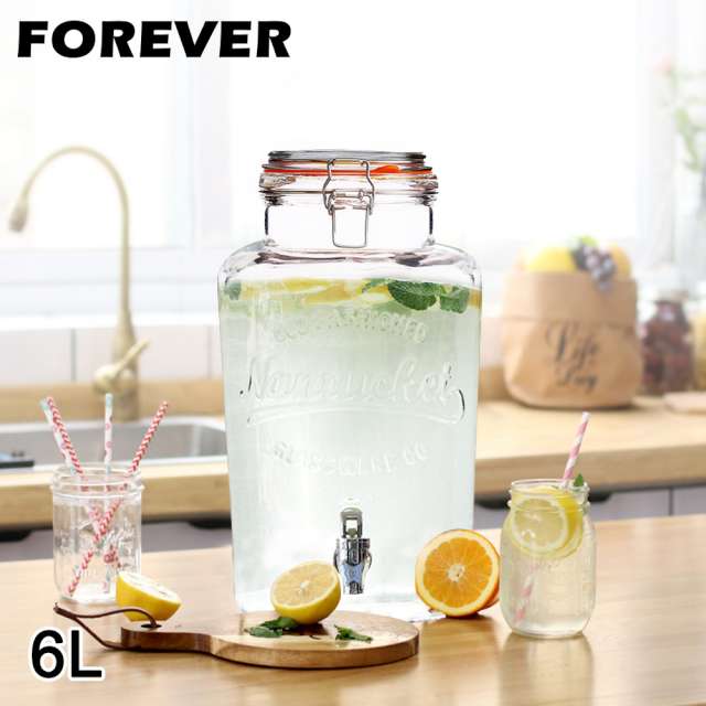 【日本FOREVER】夏天必備派對玻璃果汁飲料桶6L
