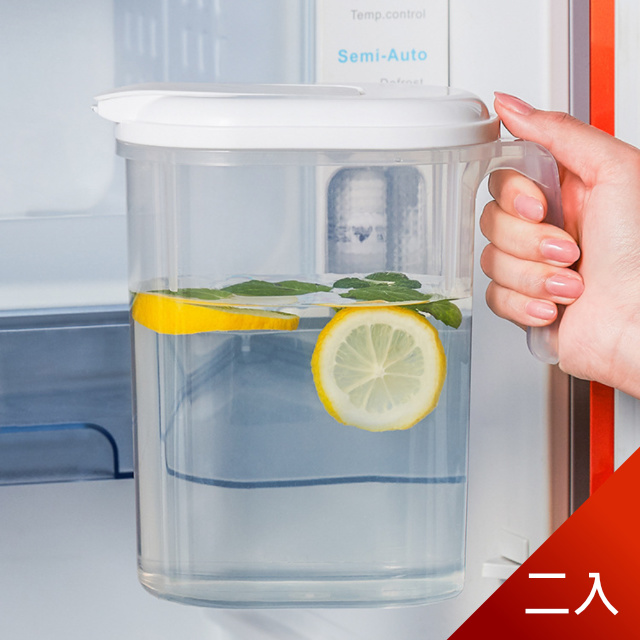 【荷生活】日式簡約PP冷水壺 大容量北歐扁身設計 可放冰箱側門-二入