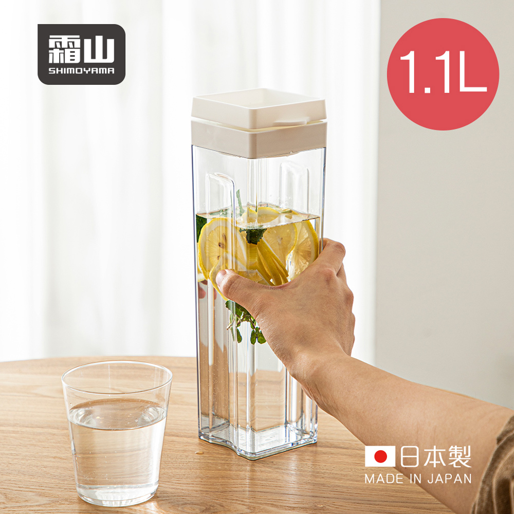 【日本霜山】日本製方形免開蓋自動出水冷水壺-1.1L