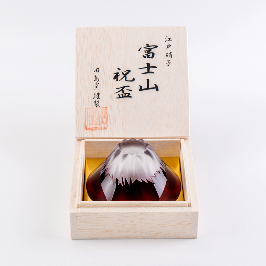 【田島硝子】日本職人手工製作富士山祝盃 清酒杯-朱紅色(TG13-013-1R)