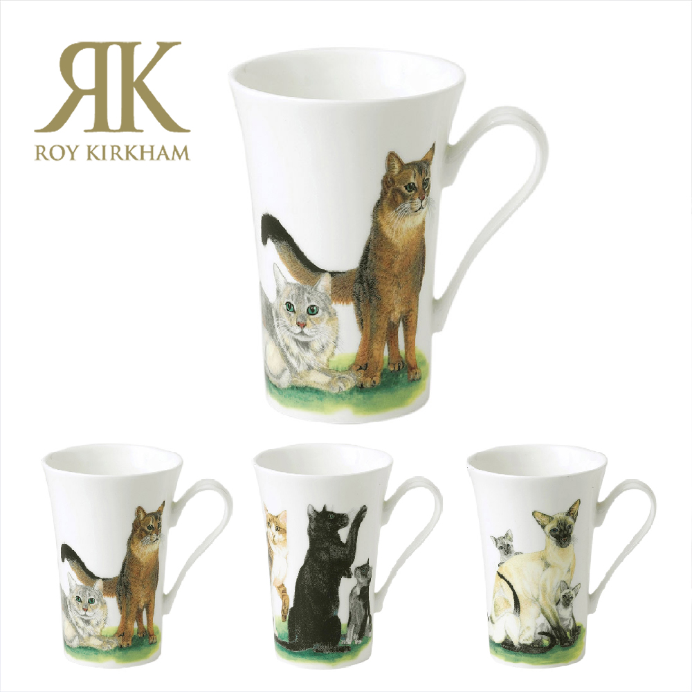 英國 Roy kirkham Cat collection高貴貓咪系列-400ml骨瓷拿鐵杯 (黑貓/暹羅貓/橘貓)