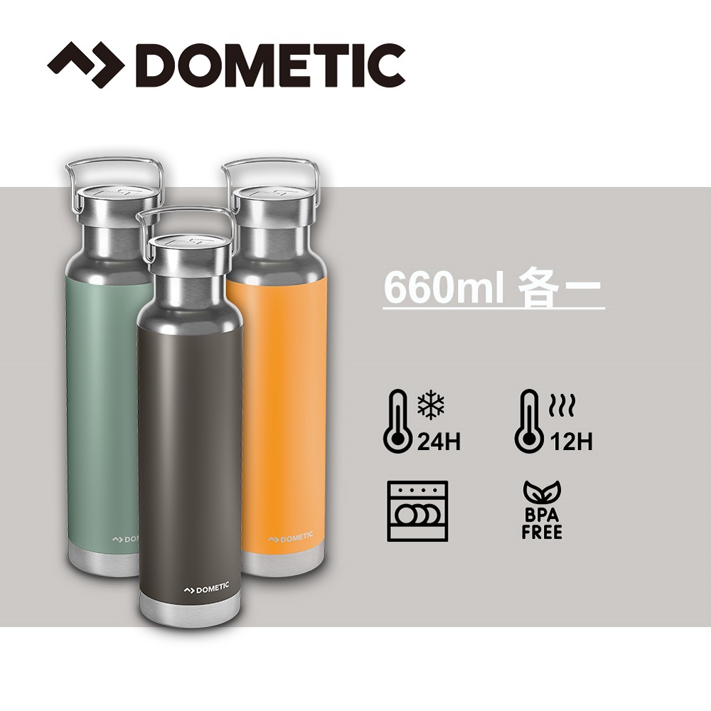 Dometic不鏽鋼真空保溫瓶660ml三入組合(芒果黃+青苔綠+礦石灰)