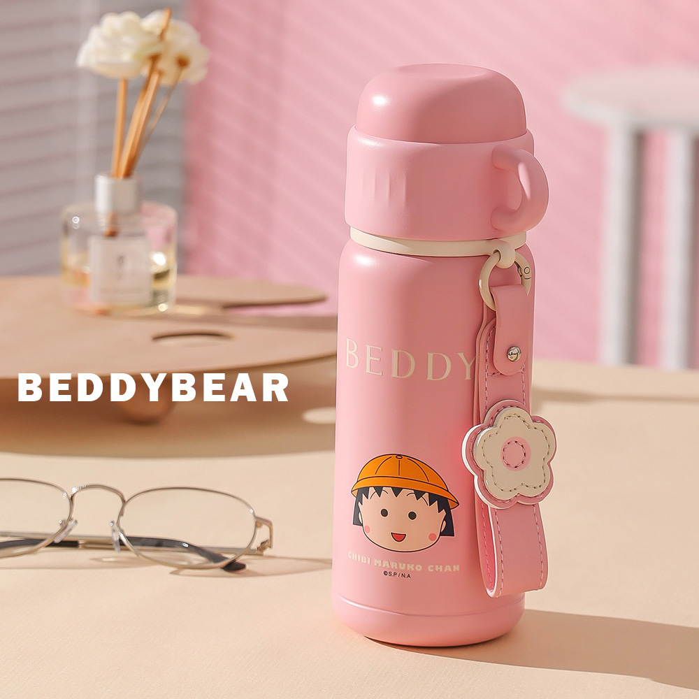 【BEDDYBEAR】BEDDYBEAR杯具熊 小花丸子甜筒316不鏽鋼保溫瓶 彈蓋直飲保溫杯 吸管杯 500ml(櫻桃小丸子)