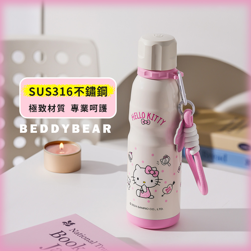 【BEDDYBEAR】BEDDYBEAR杯具熊 點點KITTY運動直飲保溫杯 316不鏽鋼保溫瓶 旋蓋運動水壺 600ml