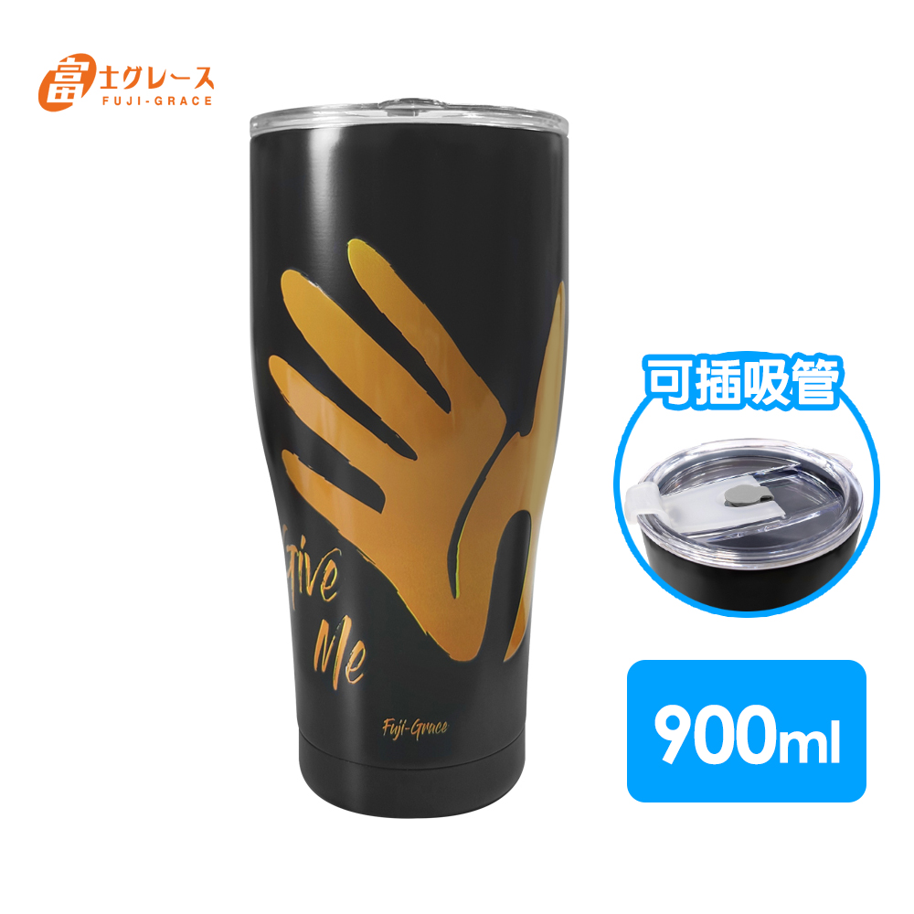 【富士雅麗 FUJI-GRACE】陶瓷噴層手印Hot瓷杯900ml -金屬黑