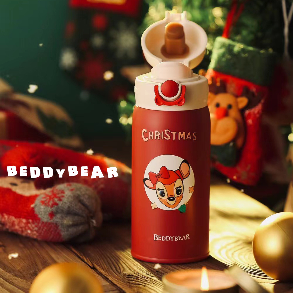 【BEDDYBEAR】 BEDDYBEAR杯具熊 聖誕幸運鹿彈跳保溫杯 彈蓋 316不鏽鋼保溫瓶 隨身直飲杯380ml