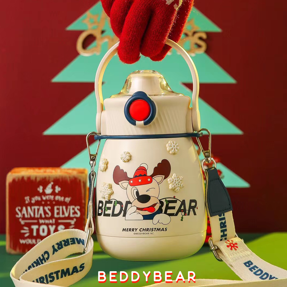 【BEDDYBEAR】BEDDYBEAR杯具熊 淘氣麋鹿大容量316不鏽鋼保溫瓶 吸管水壺 保溫嘟嘟桶 兒童水壺850ml
