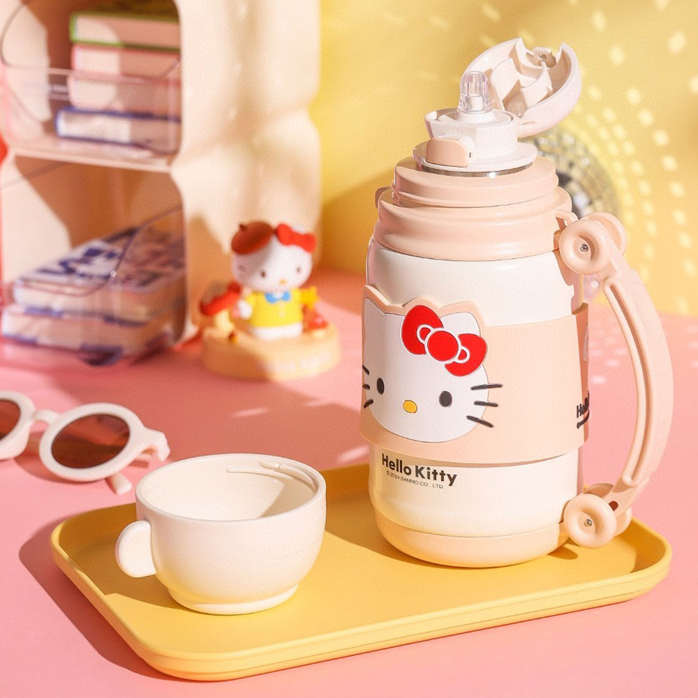 【BEDDY BEAR 杯具熊】砲彈保溫壺 燦爛Hello Kitty 650ml (保溫水壺 316不鏽鋼水壺 杯蓋水壺 )