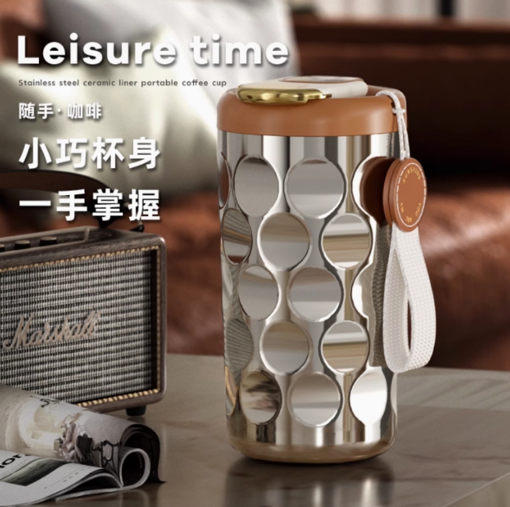 百詣 咖啡杯 316不鏽鋼保溫杯 女生泡茶杯 陶瓷塗層內膽 便攜隨行杯 高級精緻水杯 智慧溫顯 410ml