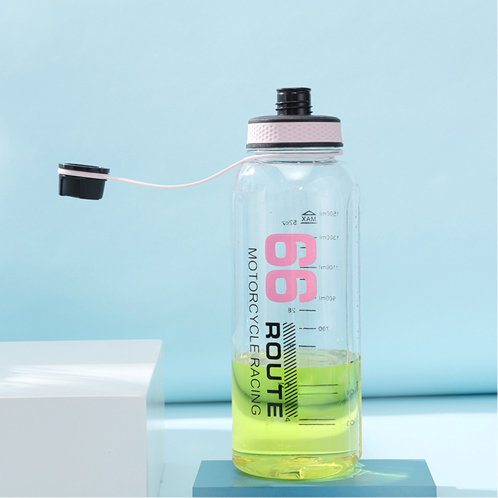 OMG 66route 1500ml大容量水壺 戶外便攜運動健身太空杯 透明水瓶 粉色