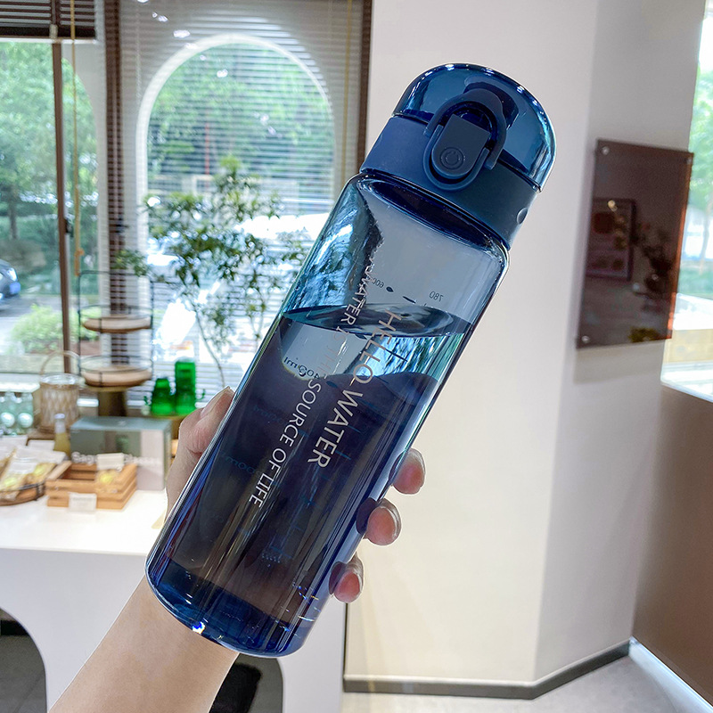 韓系透明多功能運動水壺 大容量 健身 兒童 露營 環保杯 彈蓋 便攜 藍色 780ml