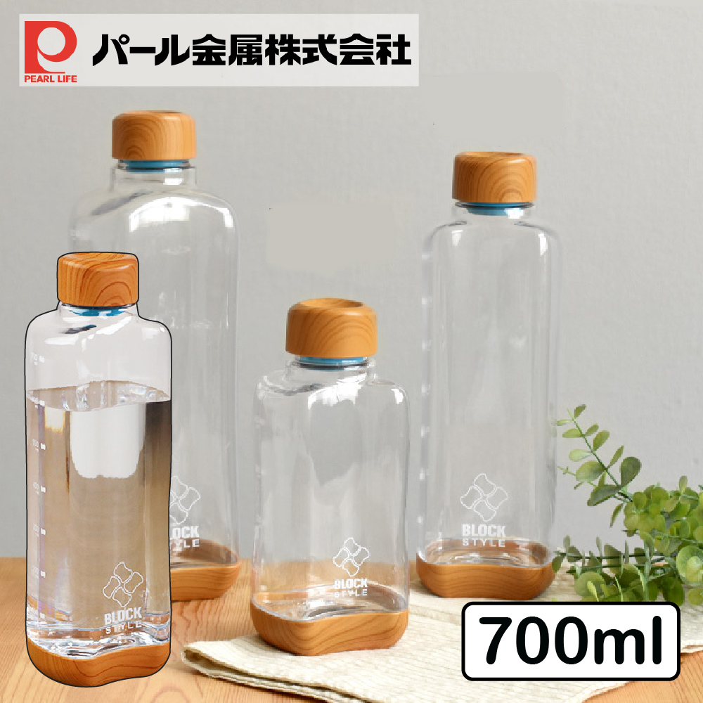 【Pearl Life】日本珍珠金屬 木紋蓋透明隨身水瓶 700ml