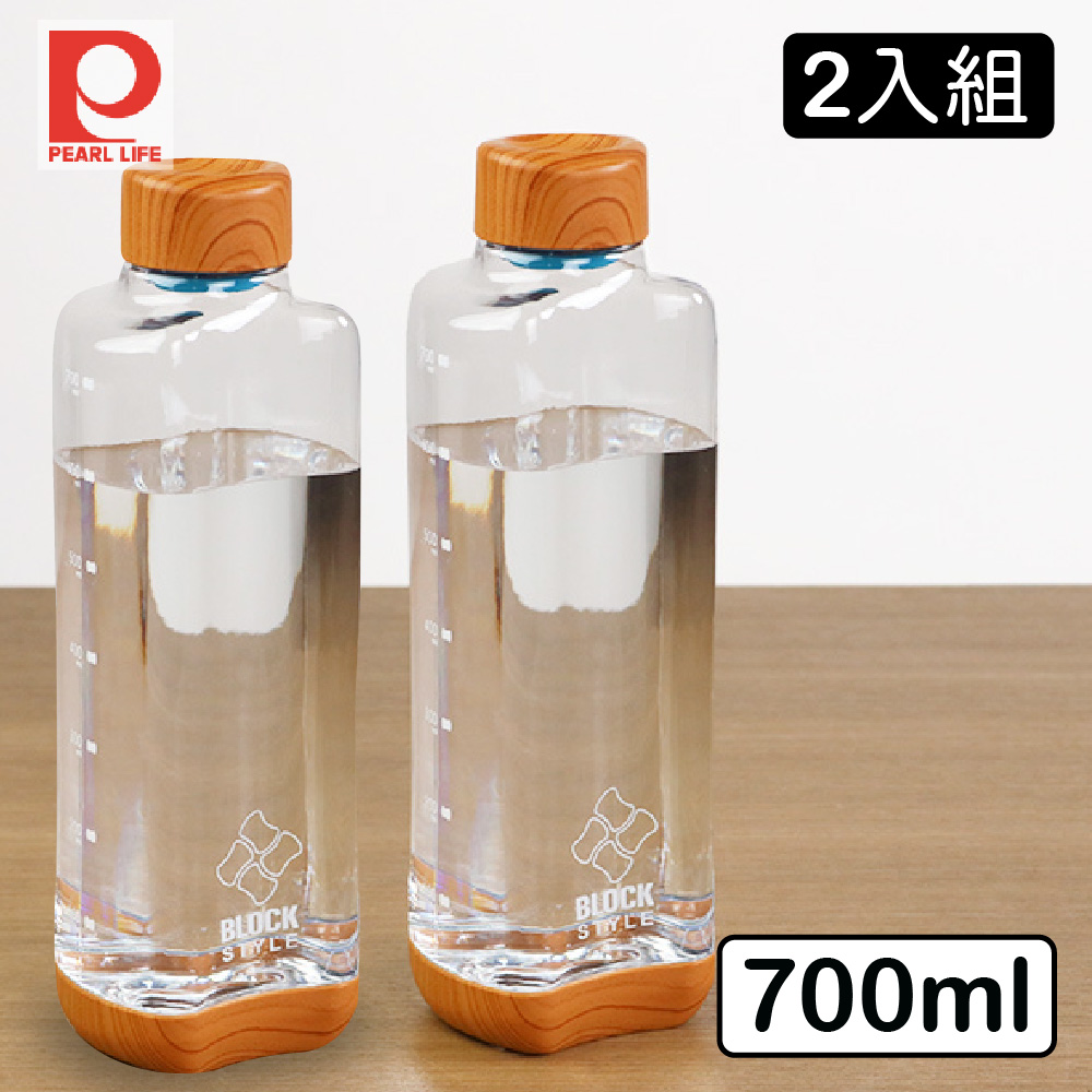 【Pearl Life】日本珍珠金屬 木紋蓋透明隨身水瓶 700ml 2件組