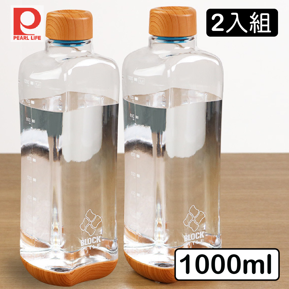 【Pearl Life】日本珍珠金屬 木紋蓋透明隨身水壺 1000ml 2件組