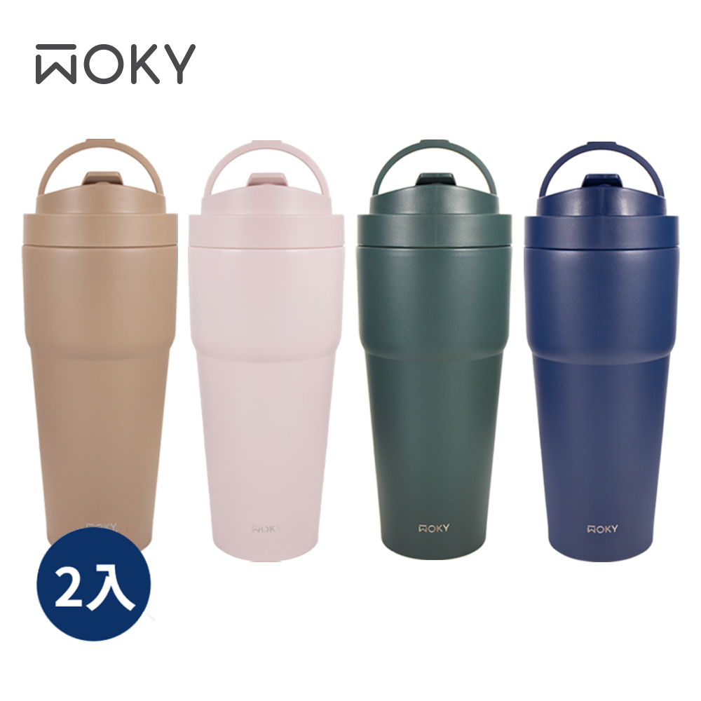 【WOKY 沃廚】-[●●渾圓杯-手提雙層陶瓷易潔層保溫杯750ml-2入組