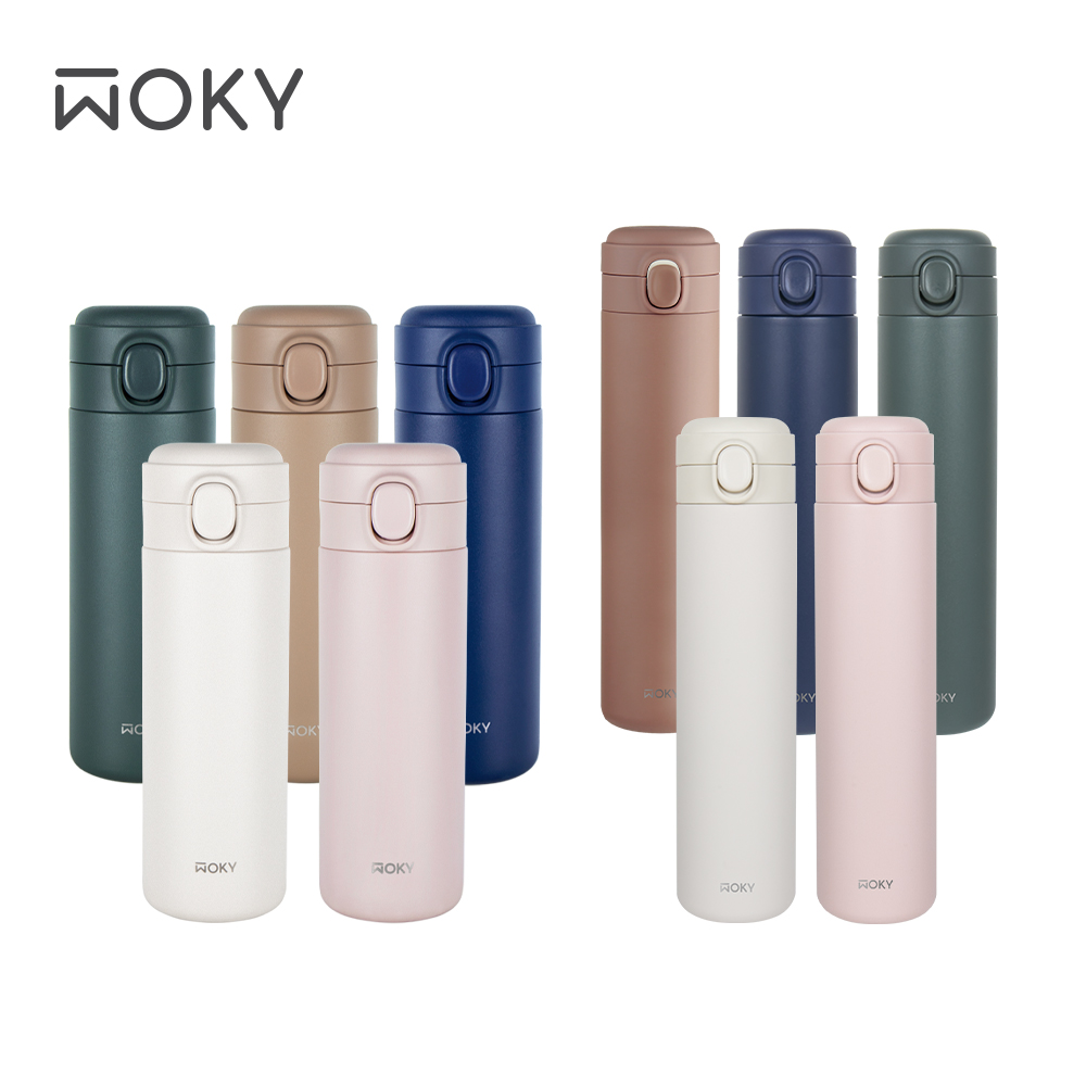 【WOKY 沃廚】輕量彈蓋陶瓷易潔層保溫瓶450ML+600ML