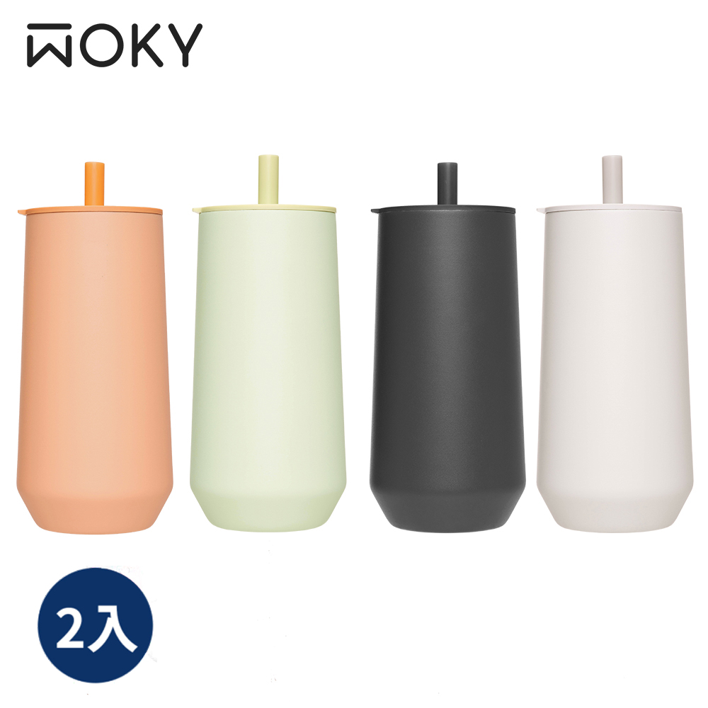 (買一送一)【WOKY 沃廚】輕芯鈦瓷易潔層吸管保溫杯600ml(不含密封蓋)