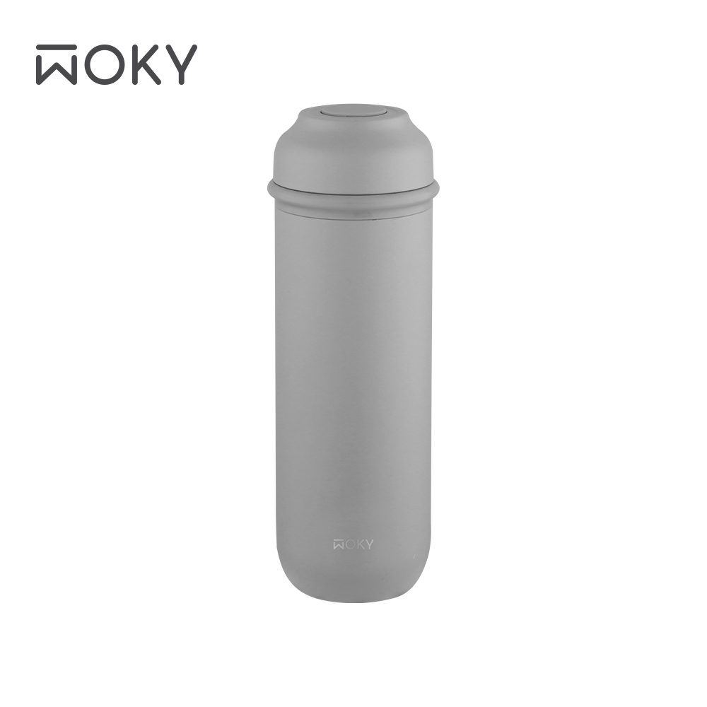 【WOKY 沃廚】JIN真瓷系列-輕量隨行陶瓷保溫瓶400ML-升級版-灰墨
