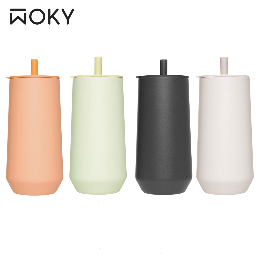 【WOKY 沃廚】輕芯鈦瓷易潔層吸管保溫杯600ml(不含密封蓋)