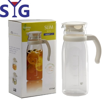SYG精緻玻璃耐熱涼水壺1215cc-白蓋(刻度)