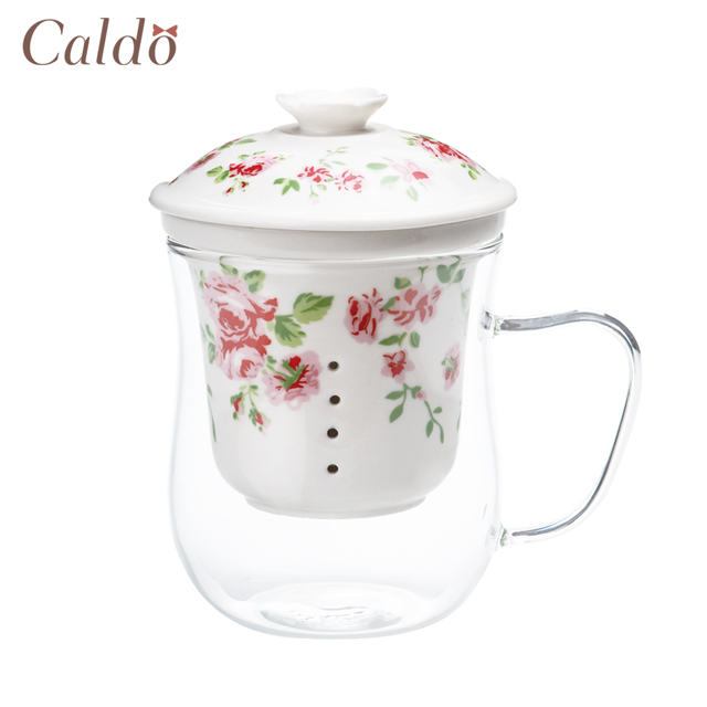 【Caldo卡朵生活】泡茶獨享耐熱曲線杯-浪漫玫瑰