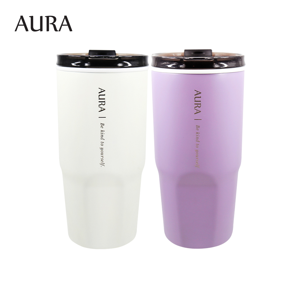 【AURA 艾樂】簡約真陶瓷激凍杯800ml-米白+霧紫
