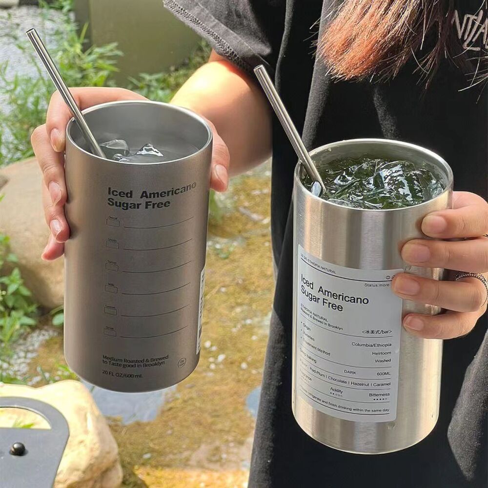 咖啡隨行杯 保溫杯 雙層 不鏽鋼杯 咖啡杯 吸管杯 水杯 冰霸杯 保溫瓶 咖啡保溫杯 600ml