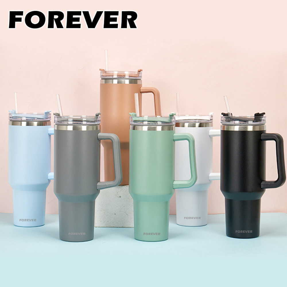 (買一送一) 【日本FOREVER】不鏽鋼隨行保冷把手冰霸杯/隨行杯1200ml