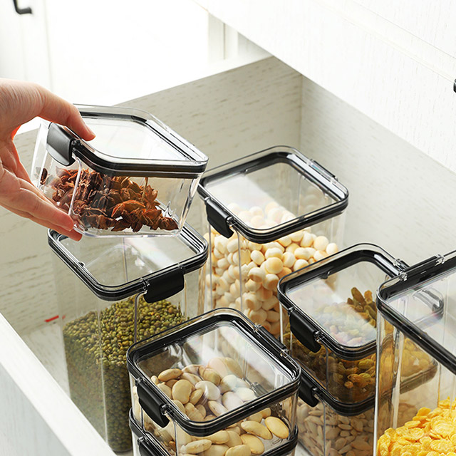 【荷生活】日式密封防潮罐 五殼雜糧茶葉意大利麵收納盒 透明可疊加設計-六件套