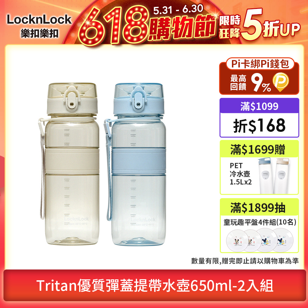 【樂扣樂扣】Tritan優質彈蓋提帶水壺650ml(1A01-ABF532)-2入組