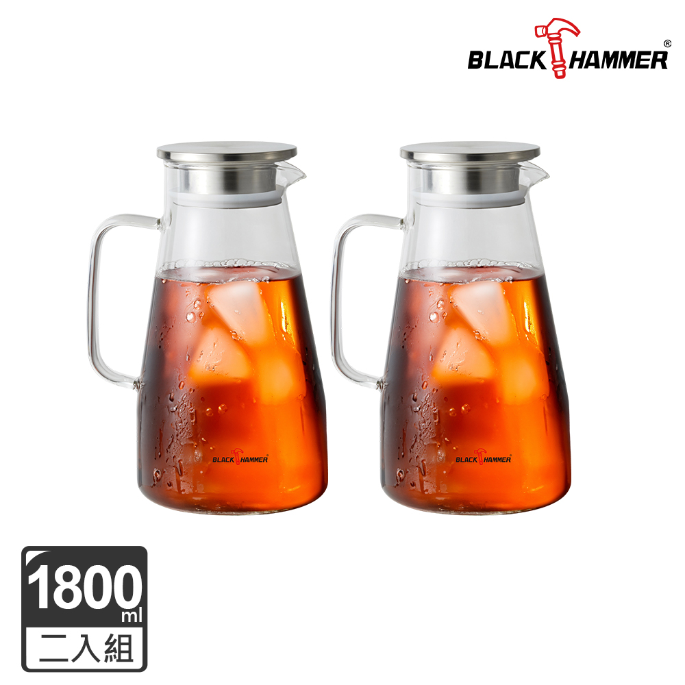 BLACK HAMMER 沁涼曲線耐熱玻璃水壺1800ML-2入組