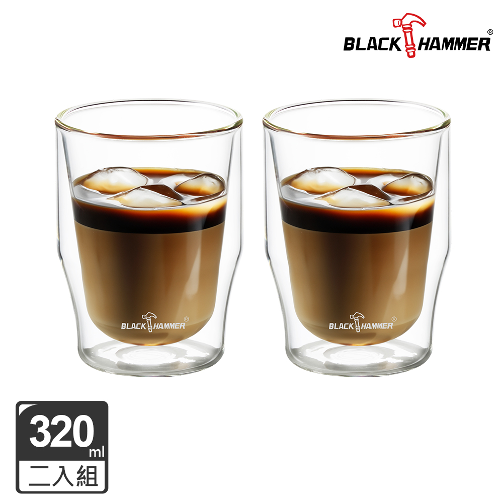 BLACK HAMMER 曲線雙層耐熱玻璃杯320ml 兩入組