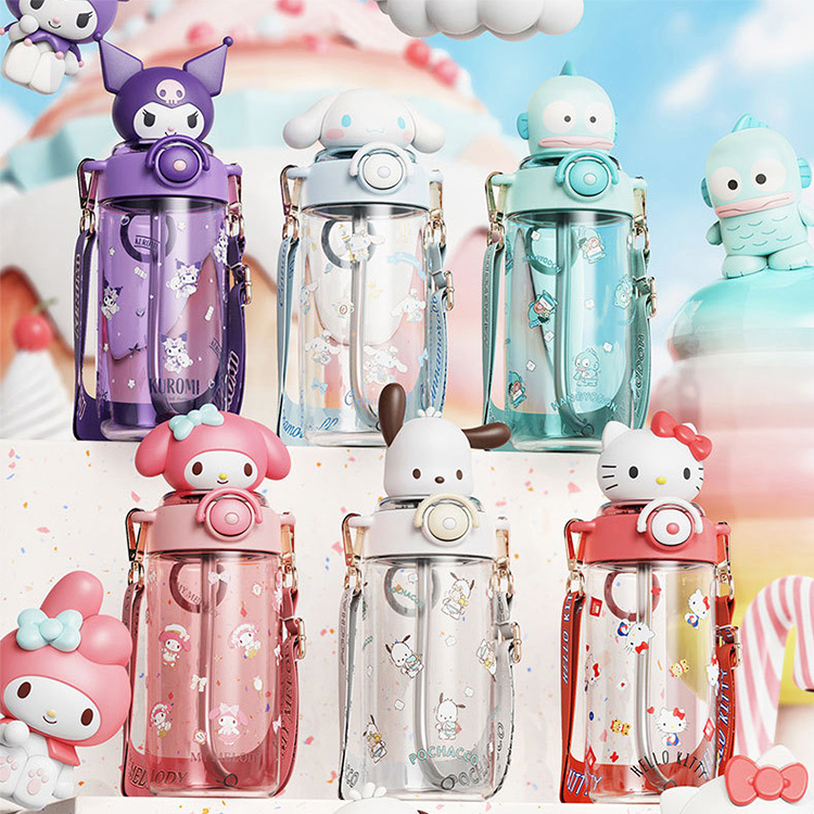 HELLO KITTY美樂蒂酷洛米大耳狗兒童水壺彈跳吸管水壺附背帶650ml 73064(禮物 平輸品)【小品館】