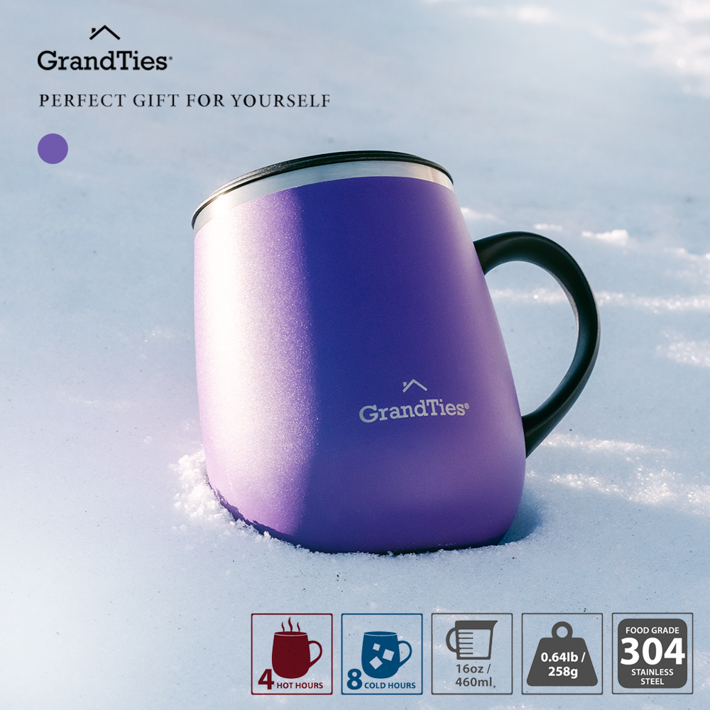 美國【GrandTies】滑蓋式460ML真空不鏽鋼保溫杯/馬克杯(風信紫)保冷/保溫