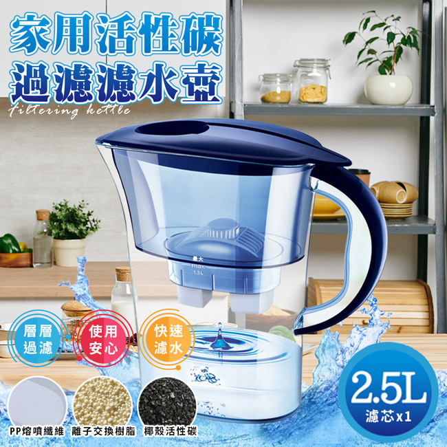 【精靈工廠】家用活性碳過濾濾水壺2.5L/附濾芯(1壺1濾芯/冷水壺/廚房淨水壺/淨水壺/飲水壺)(K0292)