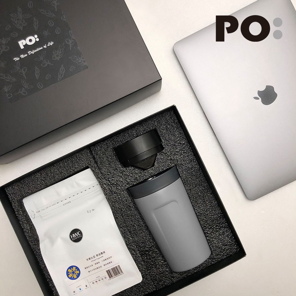 【PO:Selected】丹麥POx黑沃耶加雪菲咖啡禮盒組(360度保溫咖啡杯-灰)