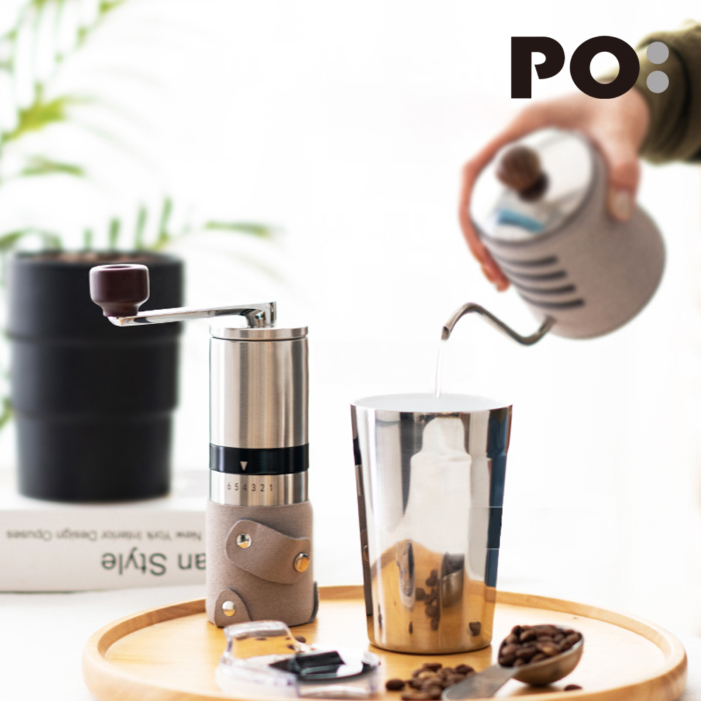 【PO:Selected】丹麥棱角保溫杯咖啡二件組(棱角保溫杯-銀/咖啡磨2.0)