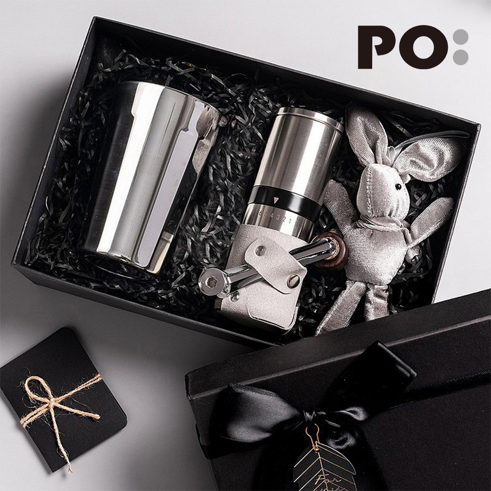 【PO:Selected】丹麥棱角保溫杯咖啡二件禮盒組(棱角保溫杯-銀/咖啡磨2.0)