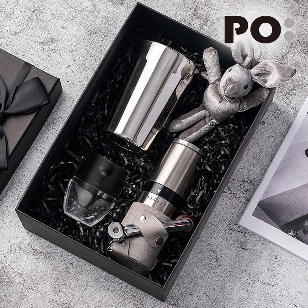 【PO:Selected】丹麥棱角保溫杯咖啡三件禮盒組(棱角保溫杯-銀/咖啡磨2.0/咖啡濾網)
