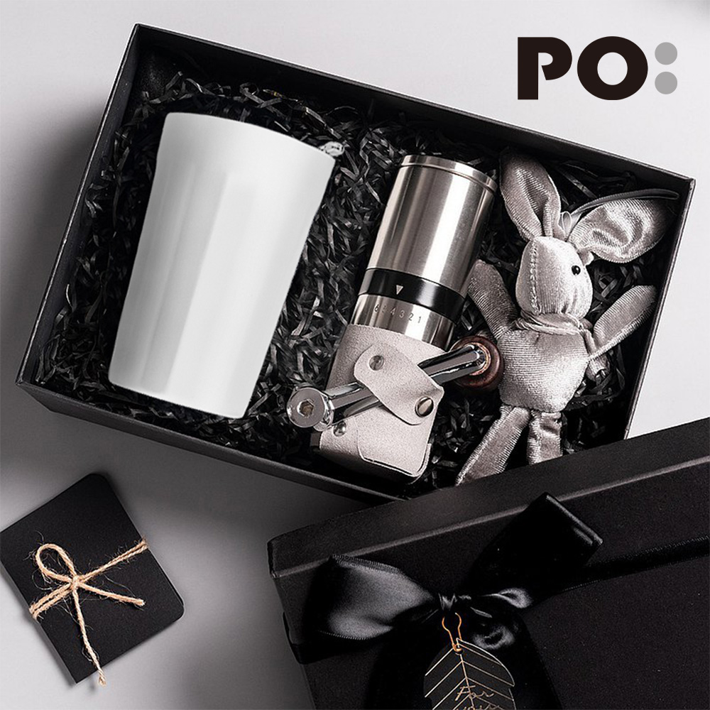 【PO:Selected】丹麥棱角保溫杯咖啡二件禮盒組(棱角保溫杯-白/咖啡磨2.0)