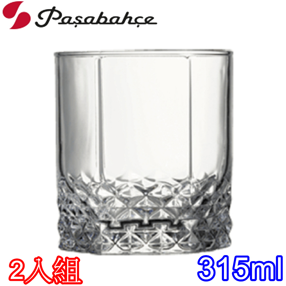 土耳其Pasabahce玻璃底六角鑽紋邊威士忌杯315cc-2入組
