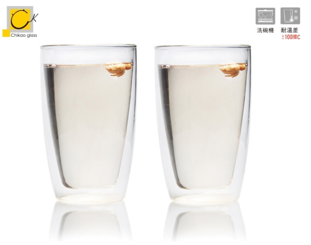 Chikao耐熱雙層玻璃杯 綠茶雙層杯380ml(2入)