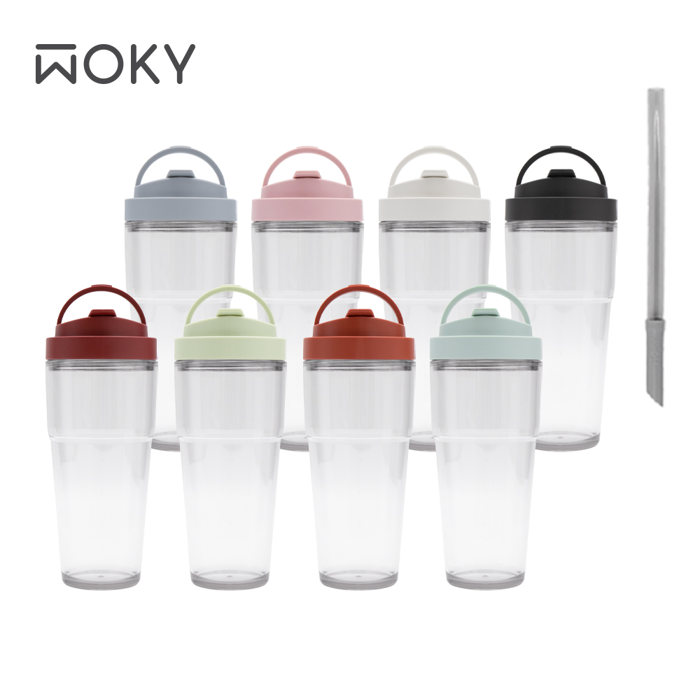 【WOKY 沃廚】渾圓杯 Ecozen純透款 880ml(附Tritan彈跳粗吸管)